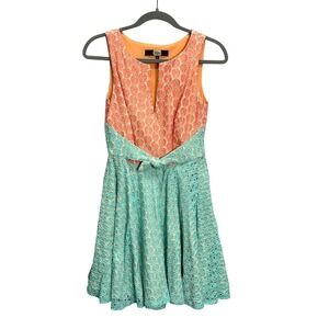 Eva Franco Anthropologie Size 2 Orange Mint Lace Retro Fit Flare Dress